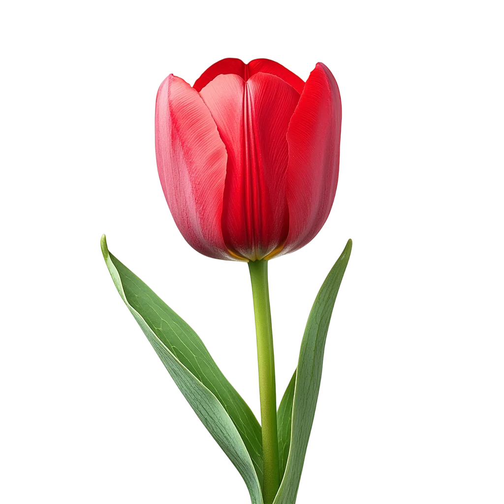 Single Red Tulip Flower on Green Stem Cutout Free PNG