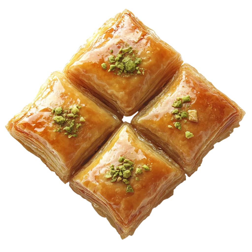 Diamond Cut Honey Baklava with Pistachios Free PNG