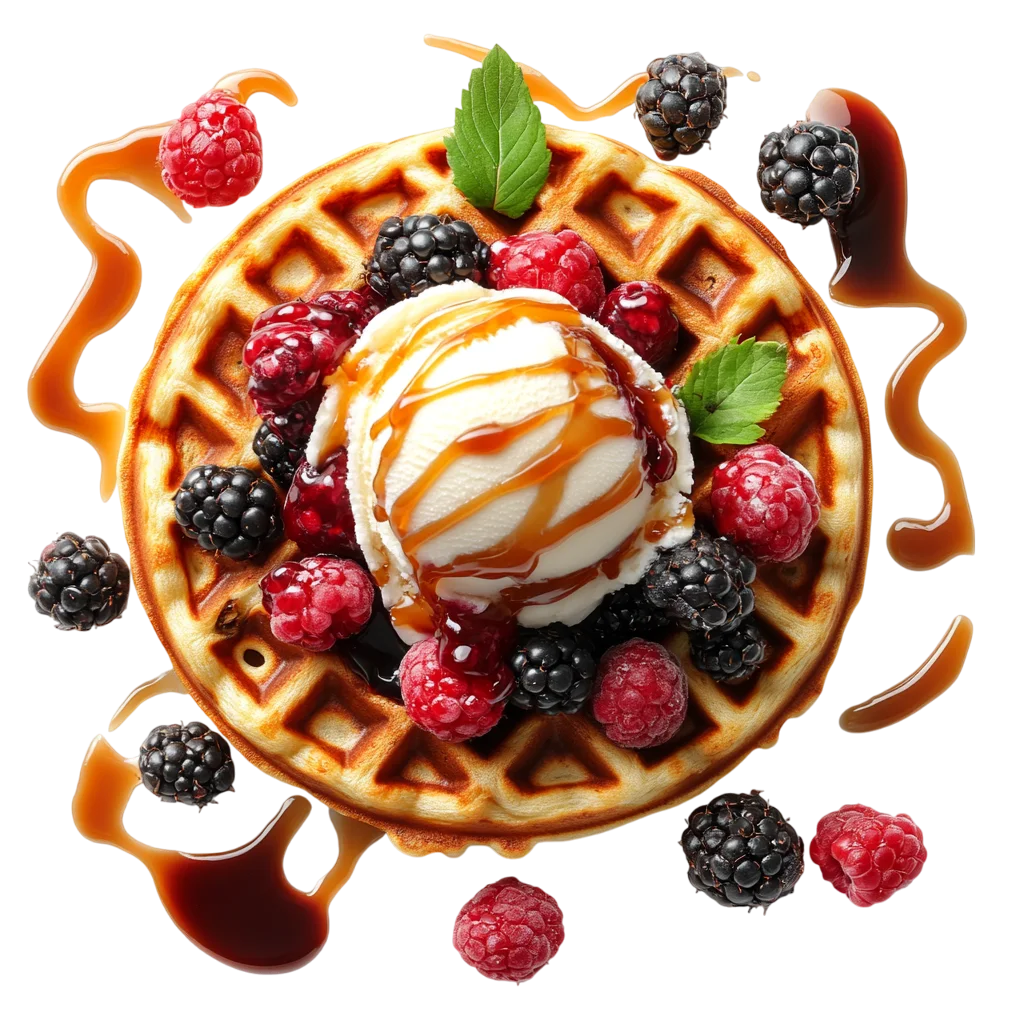 Crispy Belgian Waffle with Ice Cream Scoop Free PNG