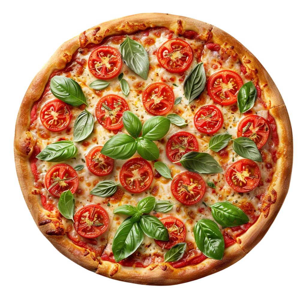 Whole Margherita Pizza with Fresh Basil Free PNG
