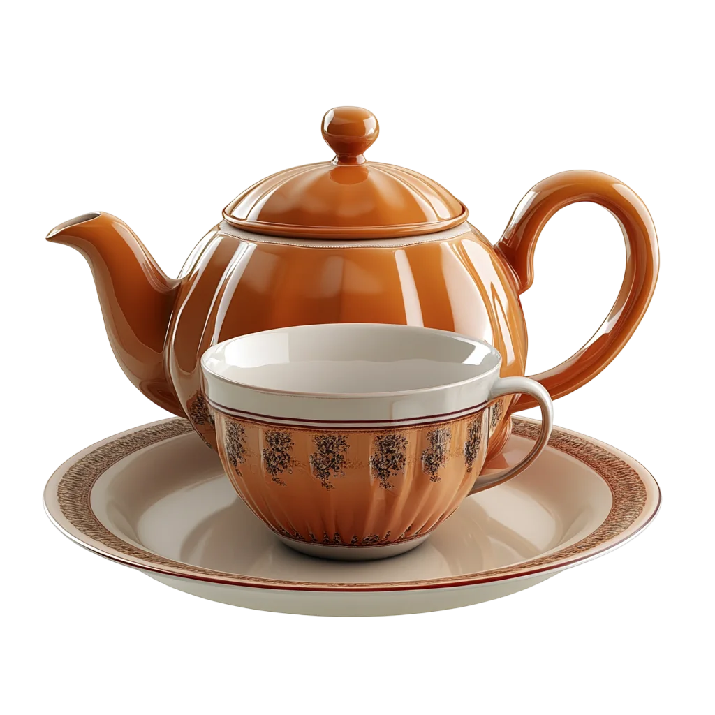 Ceramic Teapot with Teacup and Saucer Free PNG