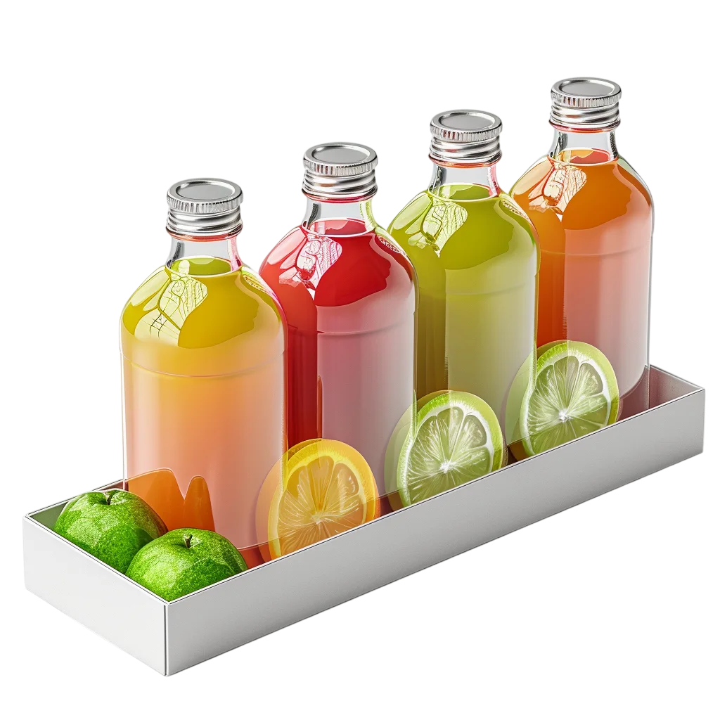 Assorted Fresh Fruit Juice Bottles Display Free PNG