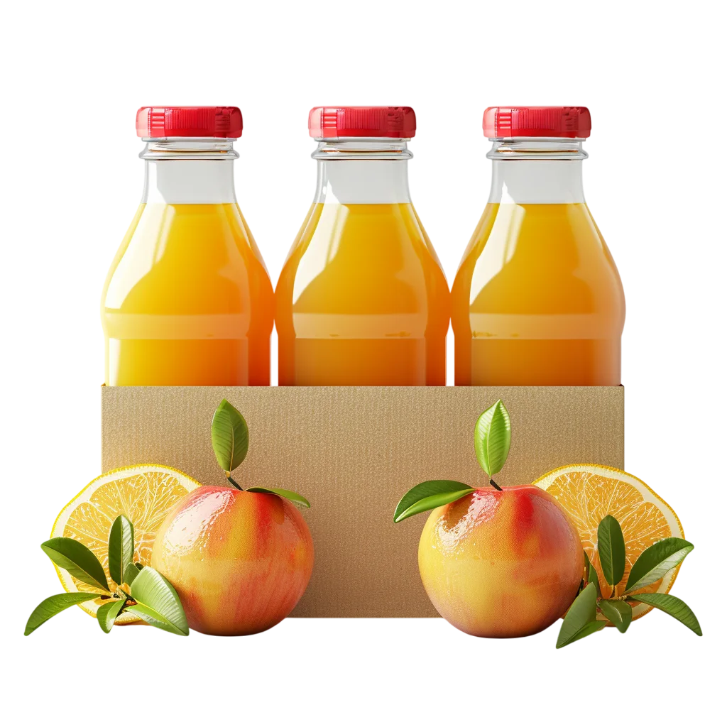 Fresh Orange and Peach Juice Bottles Pack Free PNG