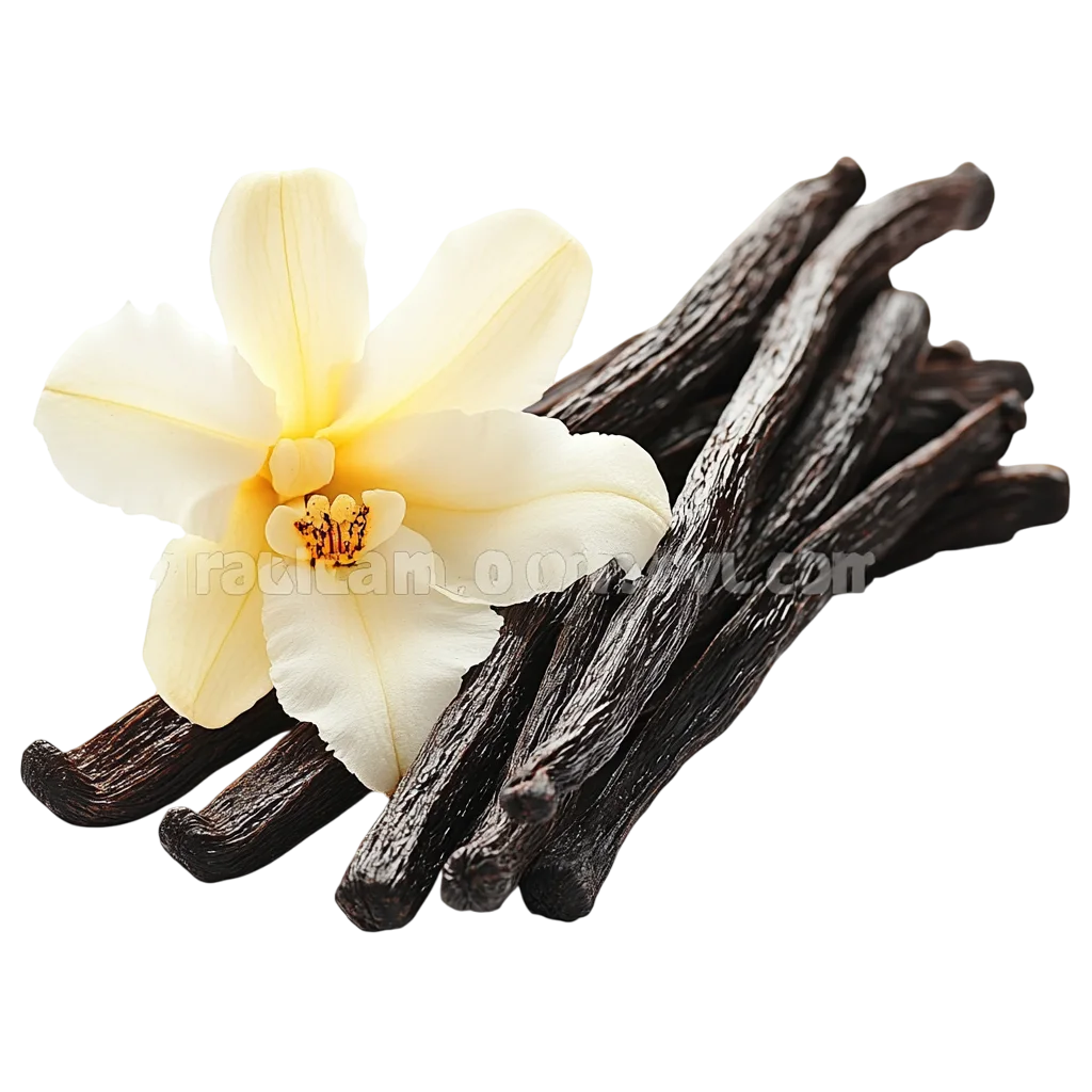Dried Vanilla Pods and Fresh Orchid Flowers Free PNG