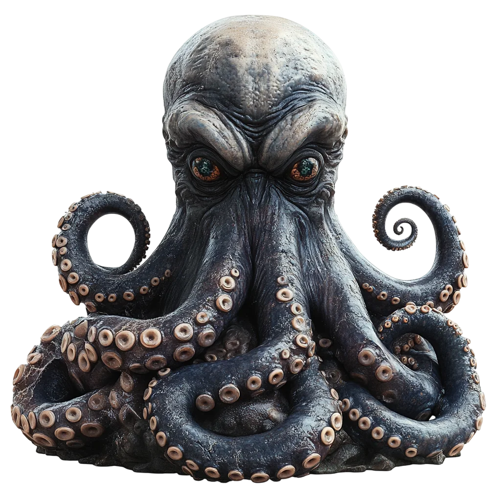 Dark Sculpted Octopus with Curved Tentacles Free PNG