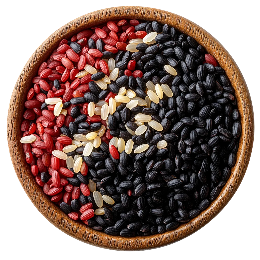 Mixed Grain Rice in Round Wooden Bowl Free PNG