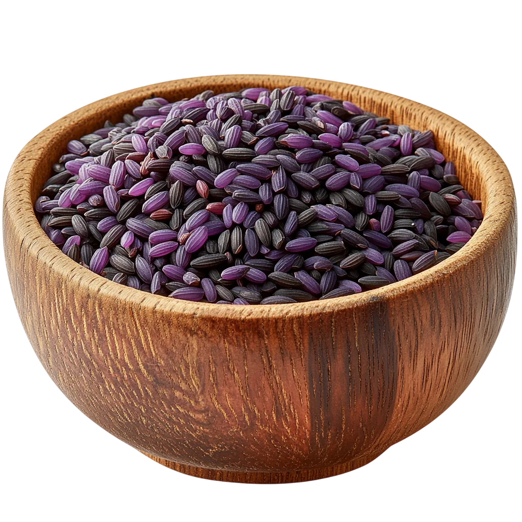 Wild Black Rice Grains in Wooden Bowl Free PNG