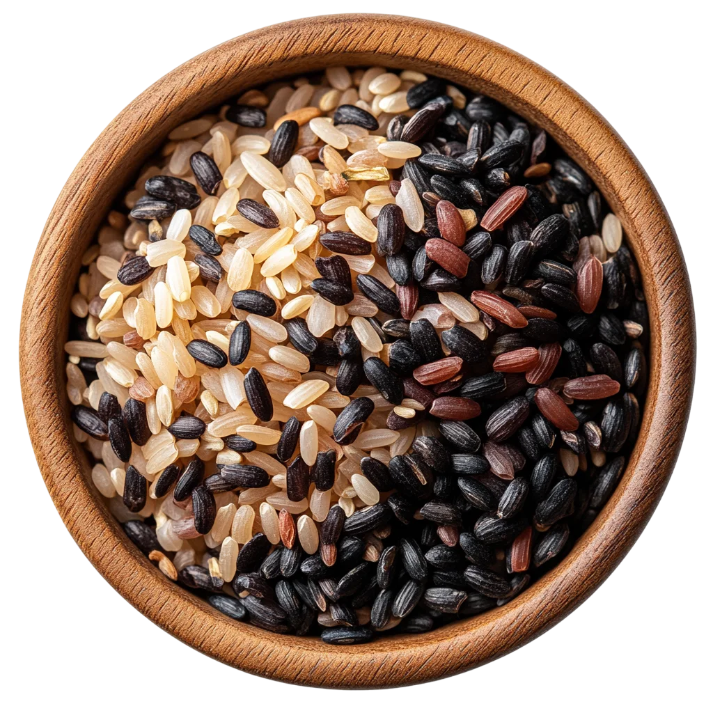 Mixed Black and Brown Rice in Wooden Bowl Free PNG