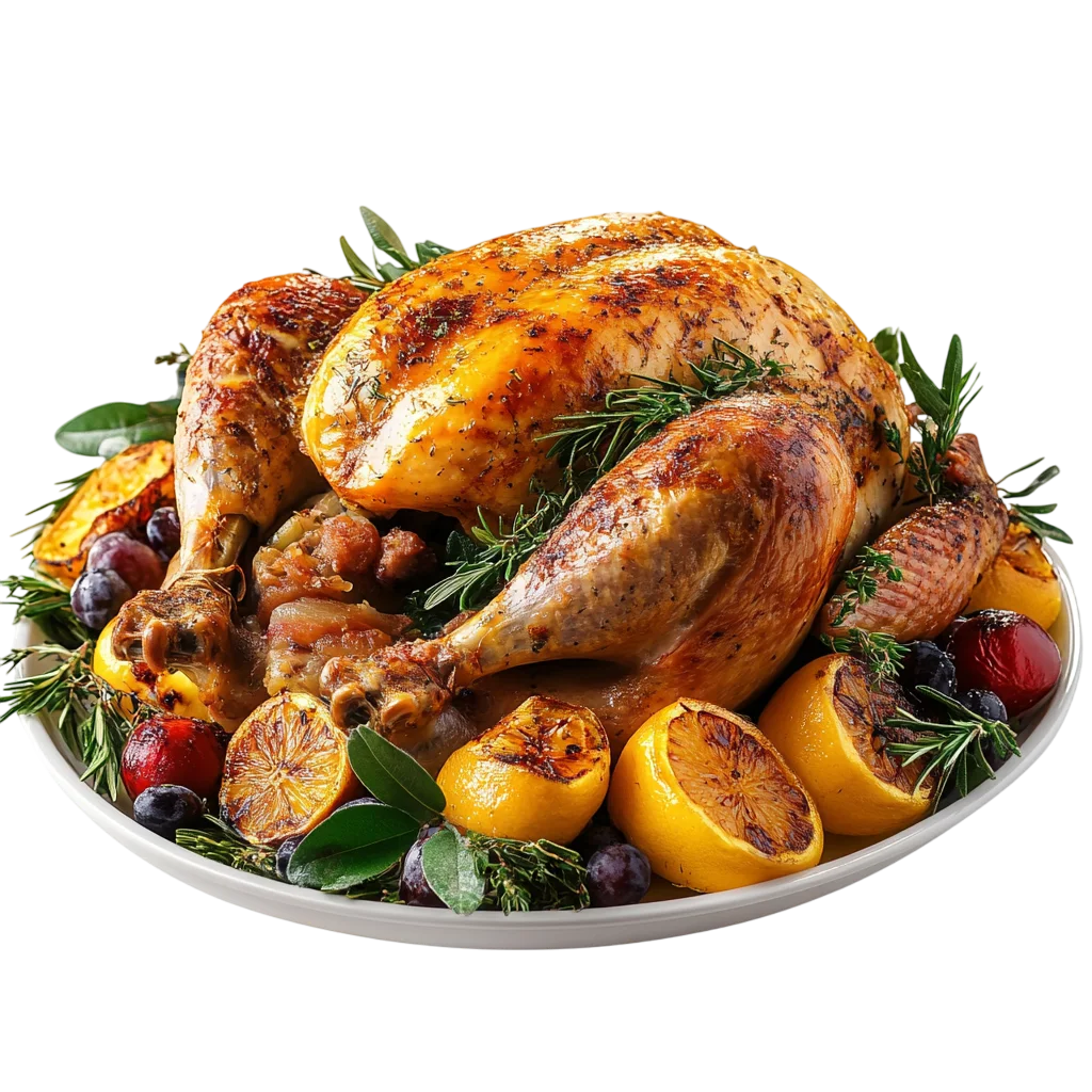 Whole Roasted Turkey Platter with Garnish Free PNG