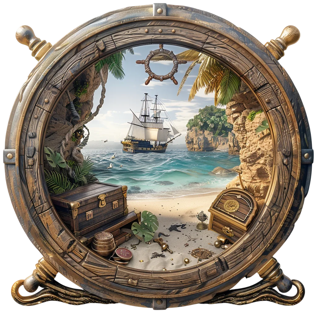 Nautical Ship Wheel Pirate Island Frame Free PNG