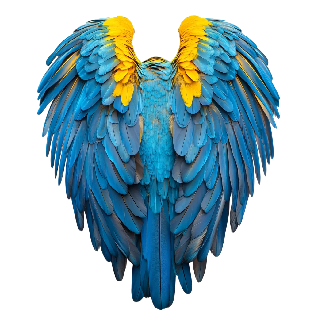 Bright Blue and Yellow Feathered Wings Free PNG Cutout