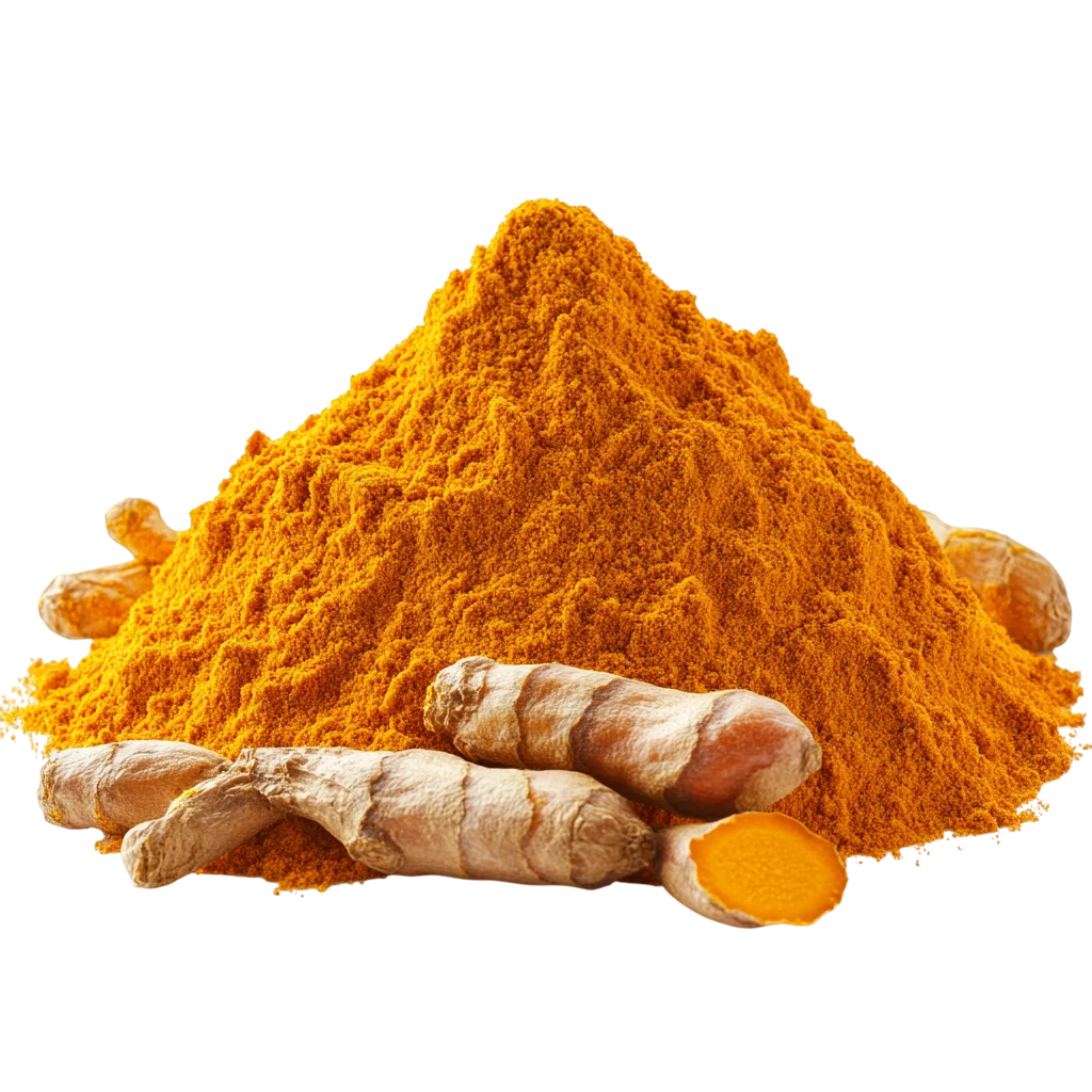 Ground Turmeric Powder with Fresh Sliced Roots Free PNG