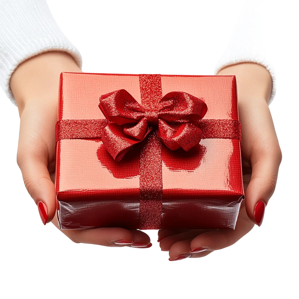 Hands Offering Tied Red Ribbon Gift Box Free PNG