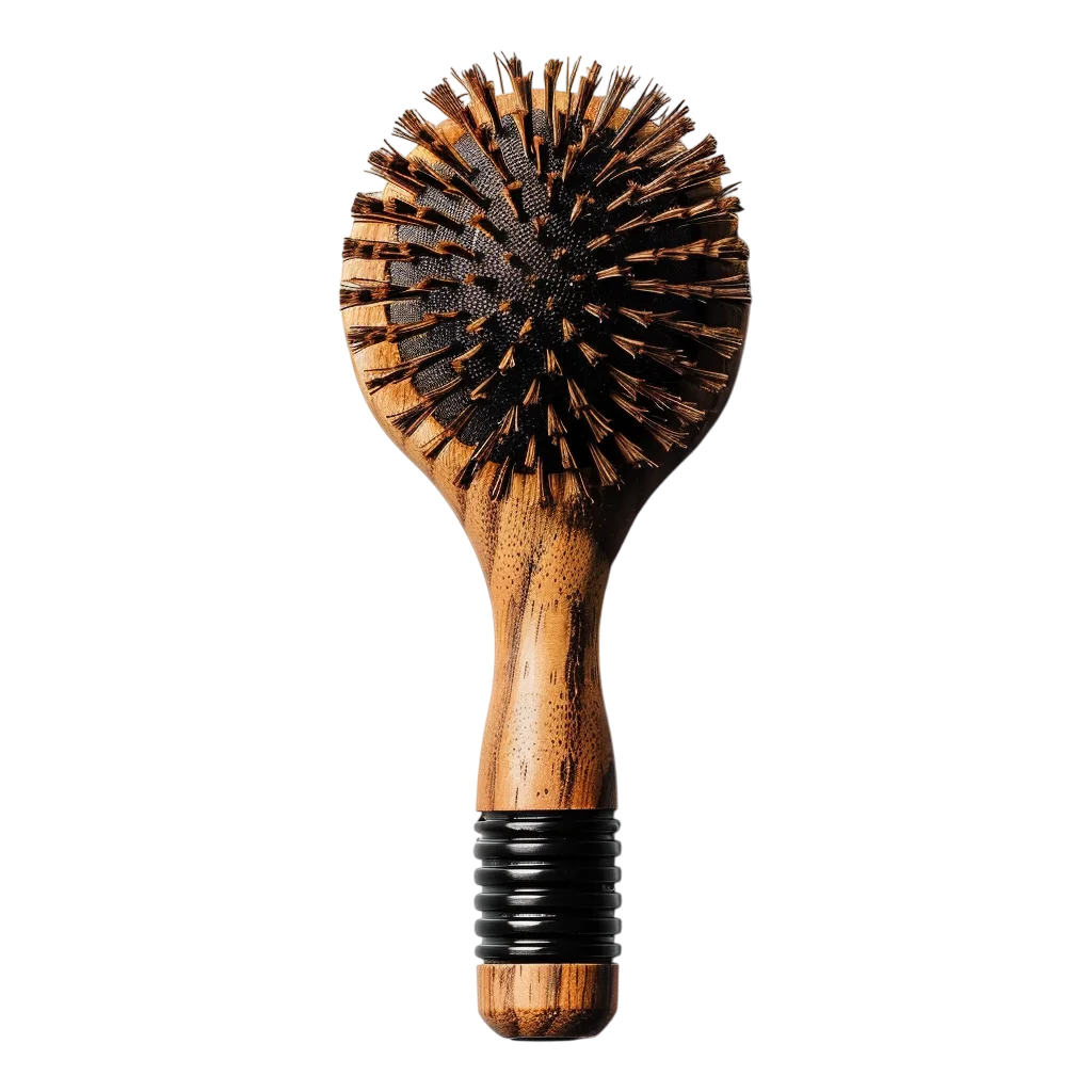 Round Wooden Styling Hair Brush Free PNG Cutout