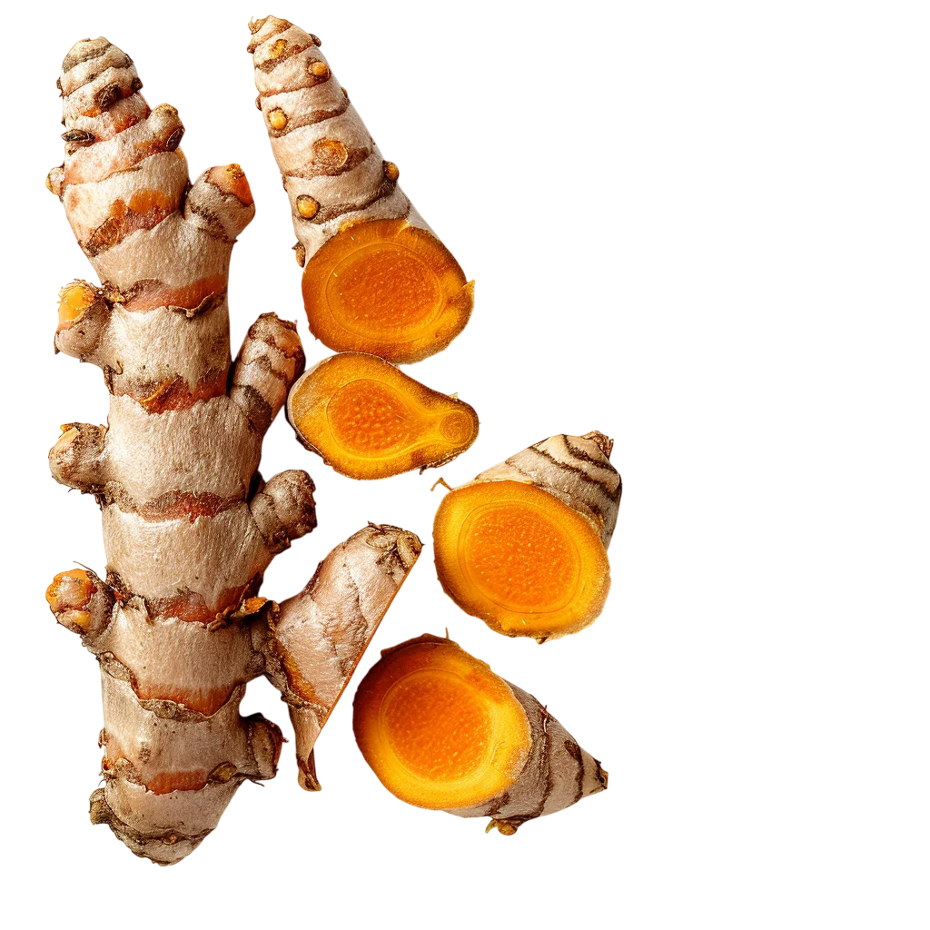 Fresh Whole and Sliced Turmeric Rhizomes Free PNG