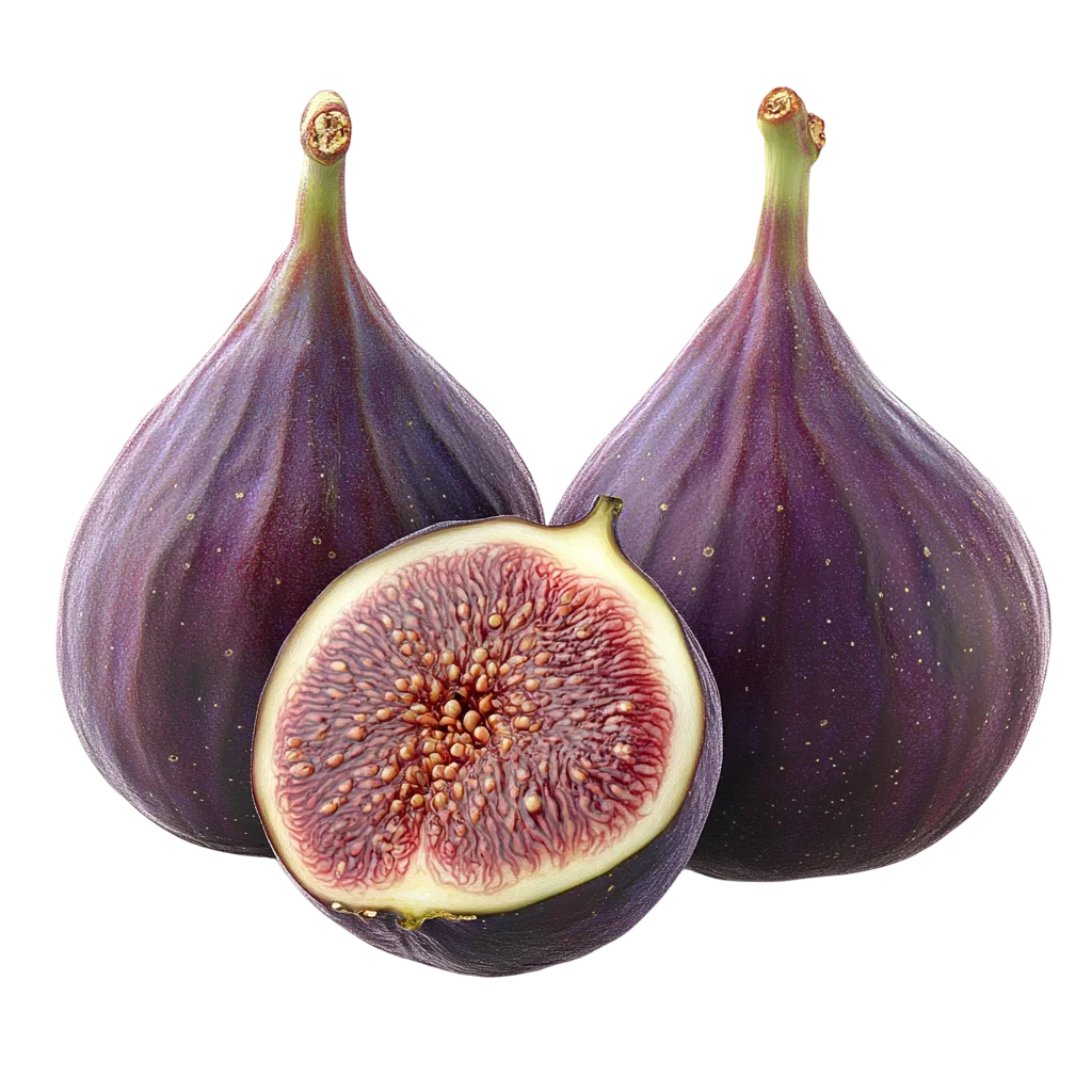 Whole and Halved Ripe Purple Figs Free PNG Cutout