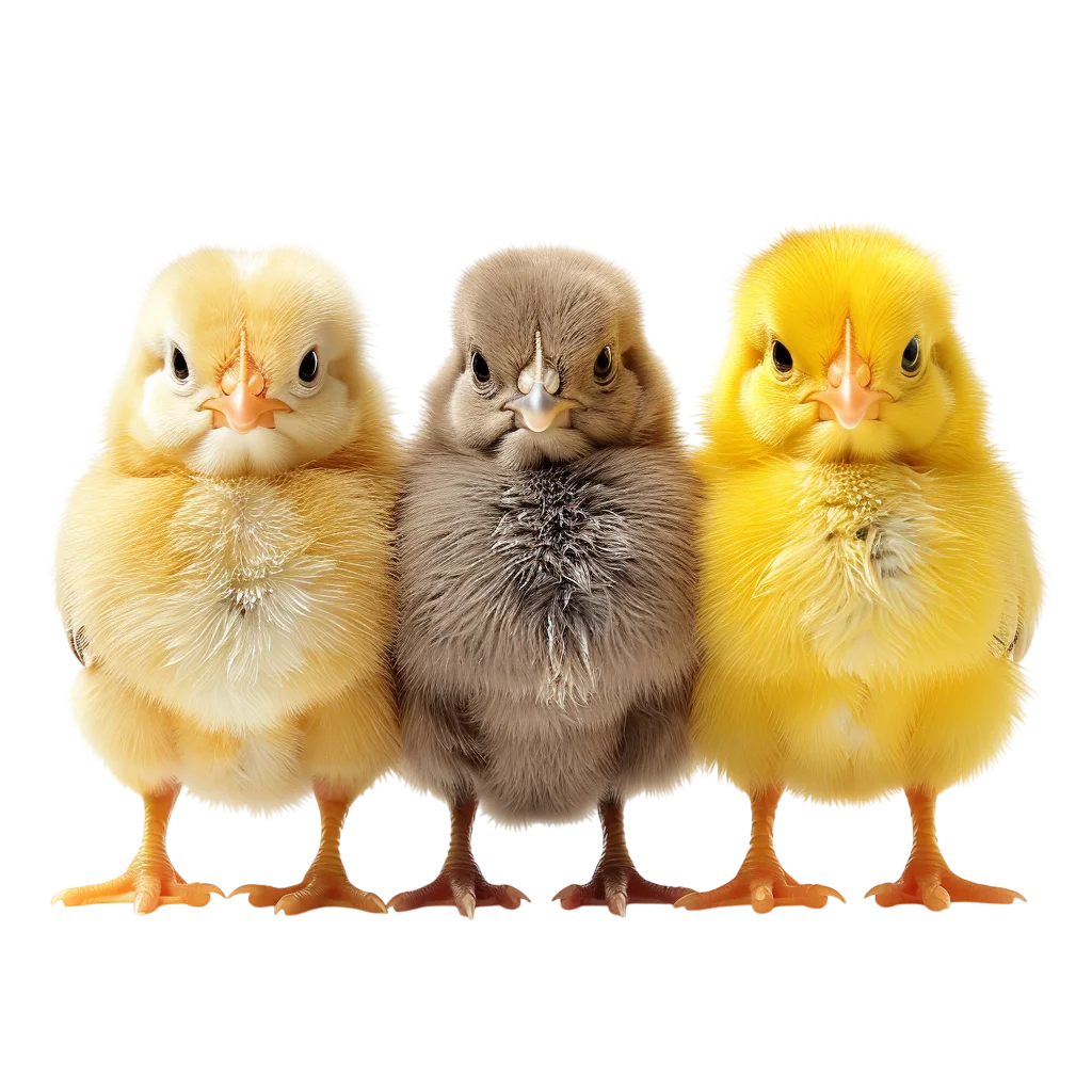 Row of Cute Baby Chicks Standing Front View Free PNG