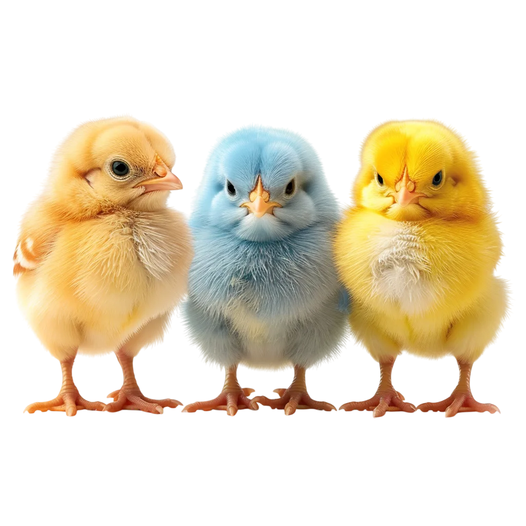 Three Fluffy Easter Baby Chicks Standing Free PNG