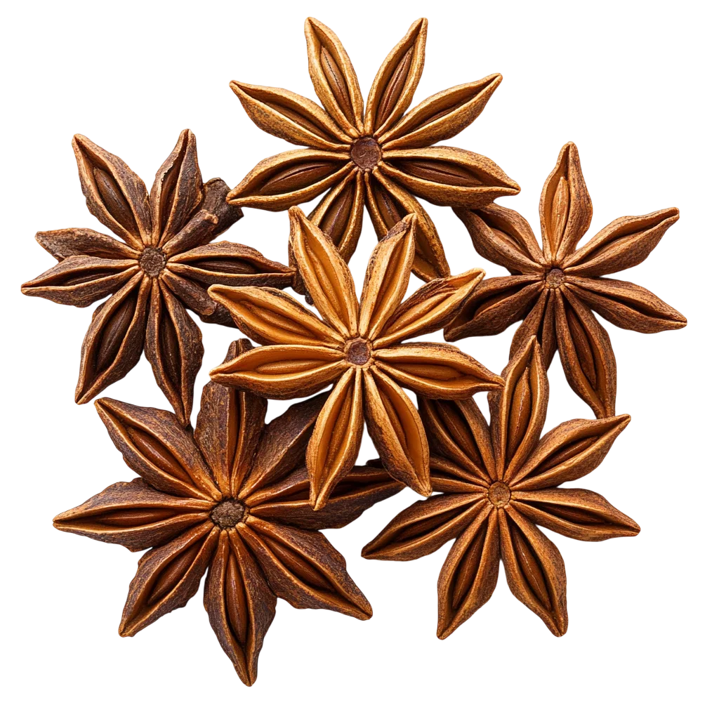 Cluster of Whole Dried Star Anise Pods Free PNG