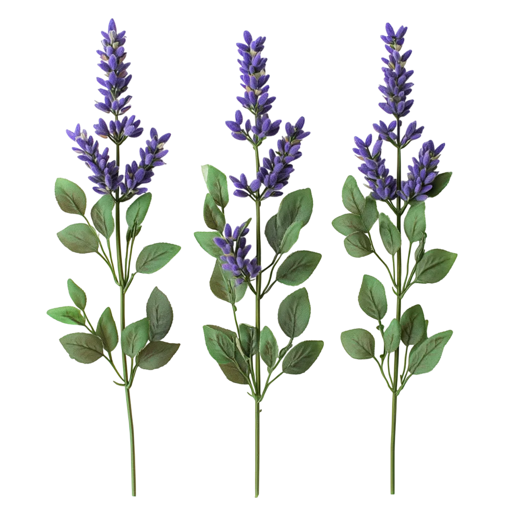 Flowering Purple Lavender Plants with Leaves Free PNG