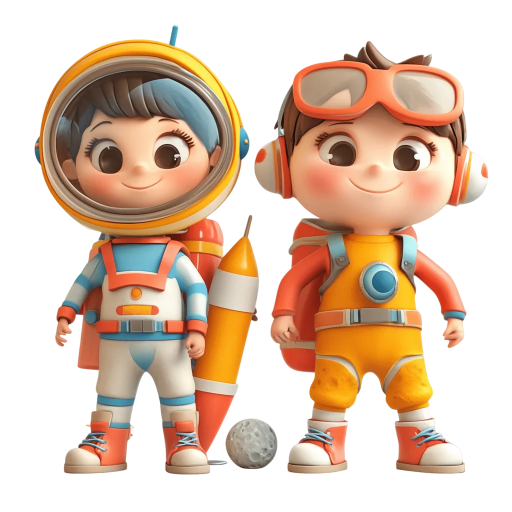 Cute Cartoon Astronaut Kids Couple Free PNG Character