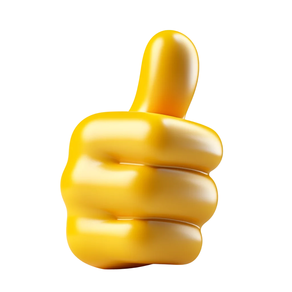 Yellow 3D Cartoon Thumbs Up Hand Gesture Free PNG