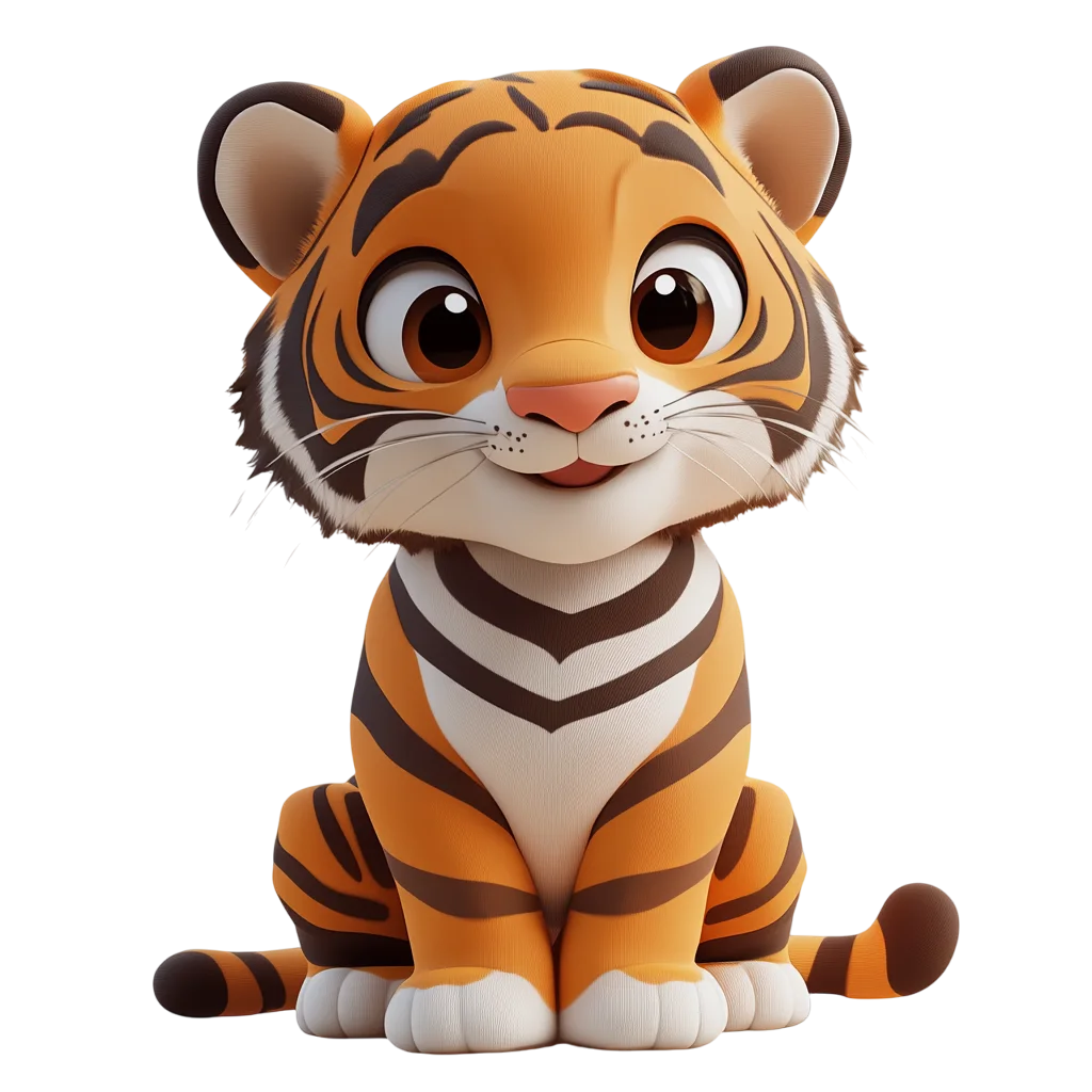 Adorable Cartoon Tiger Figurine Sitting Free PNG