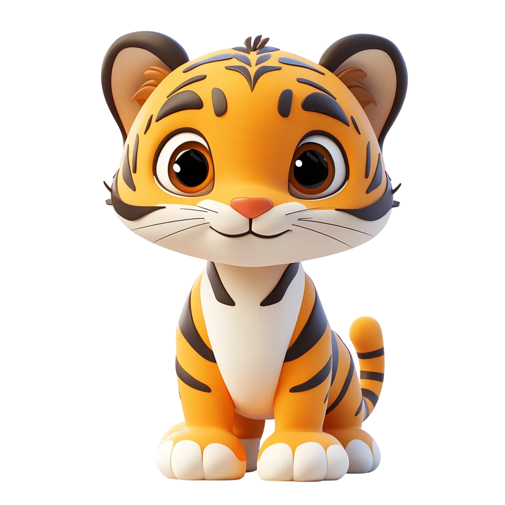 Cute Cartoon Tiger Cub Sitting Free PNG Character