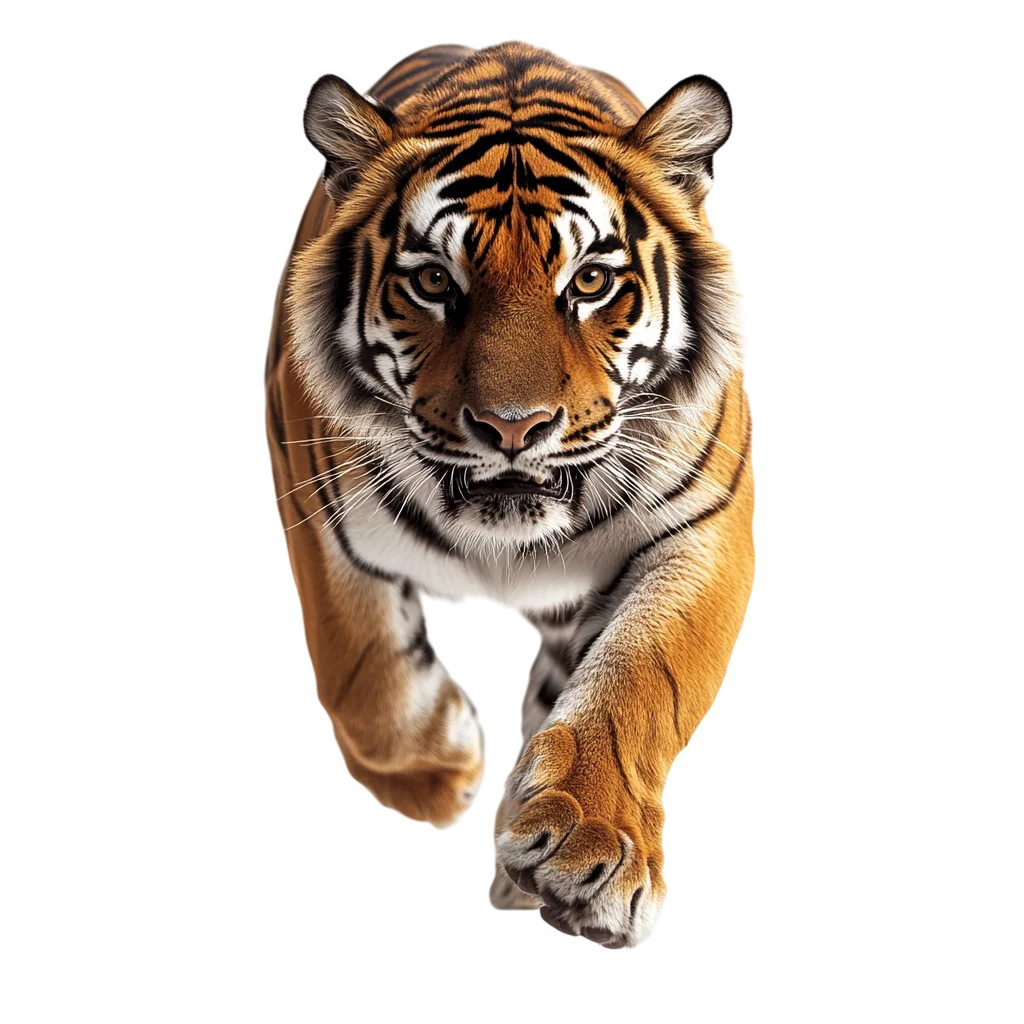 Fierce Bengal Tiger Walking Front View Free PNG