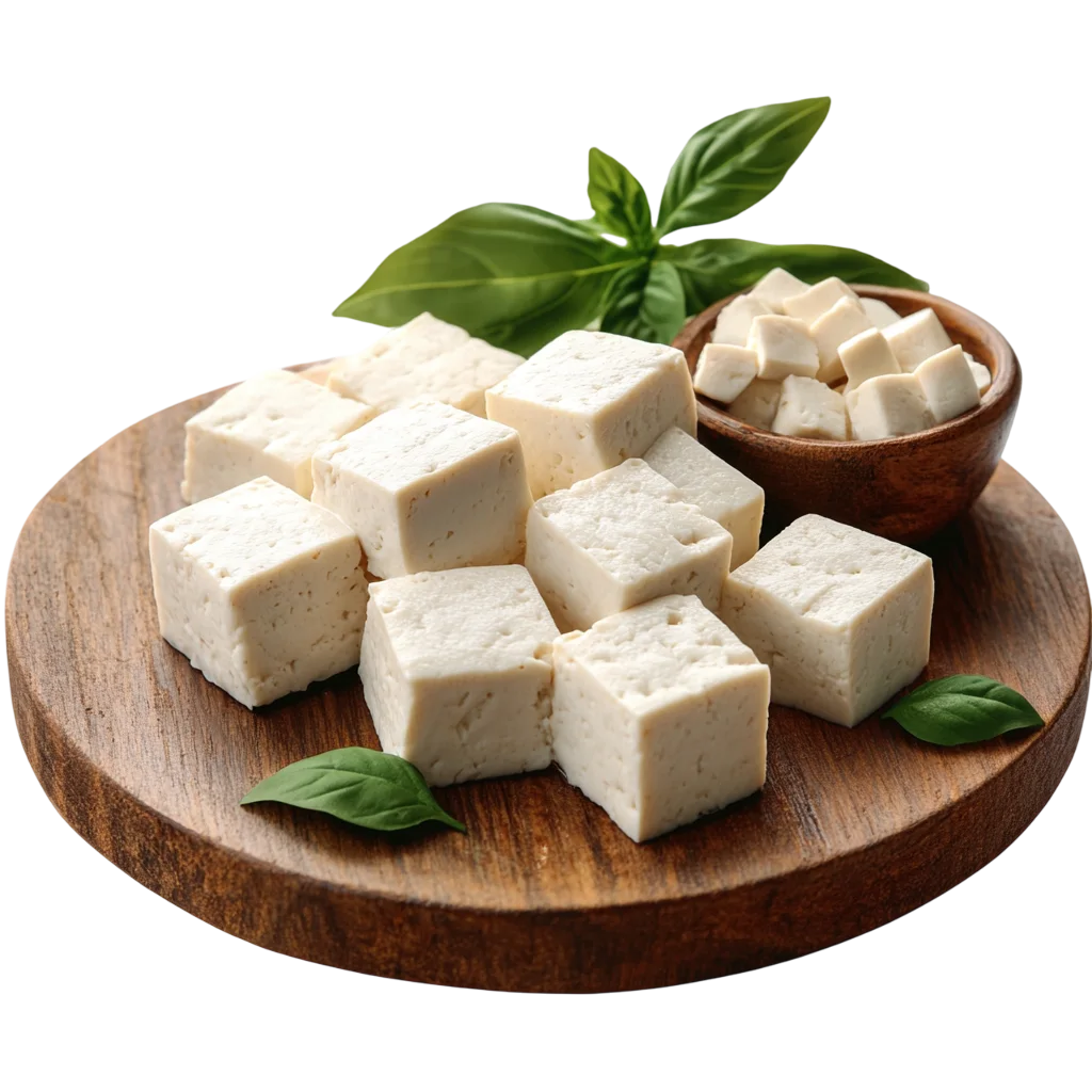 Diced Tofu Cubes on Wooden Board Free PNG