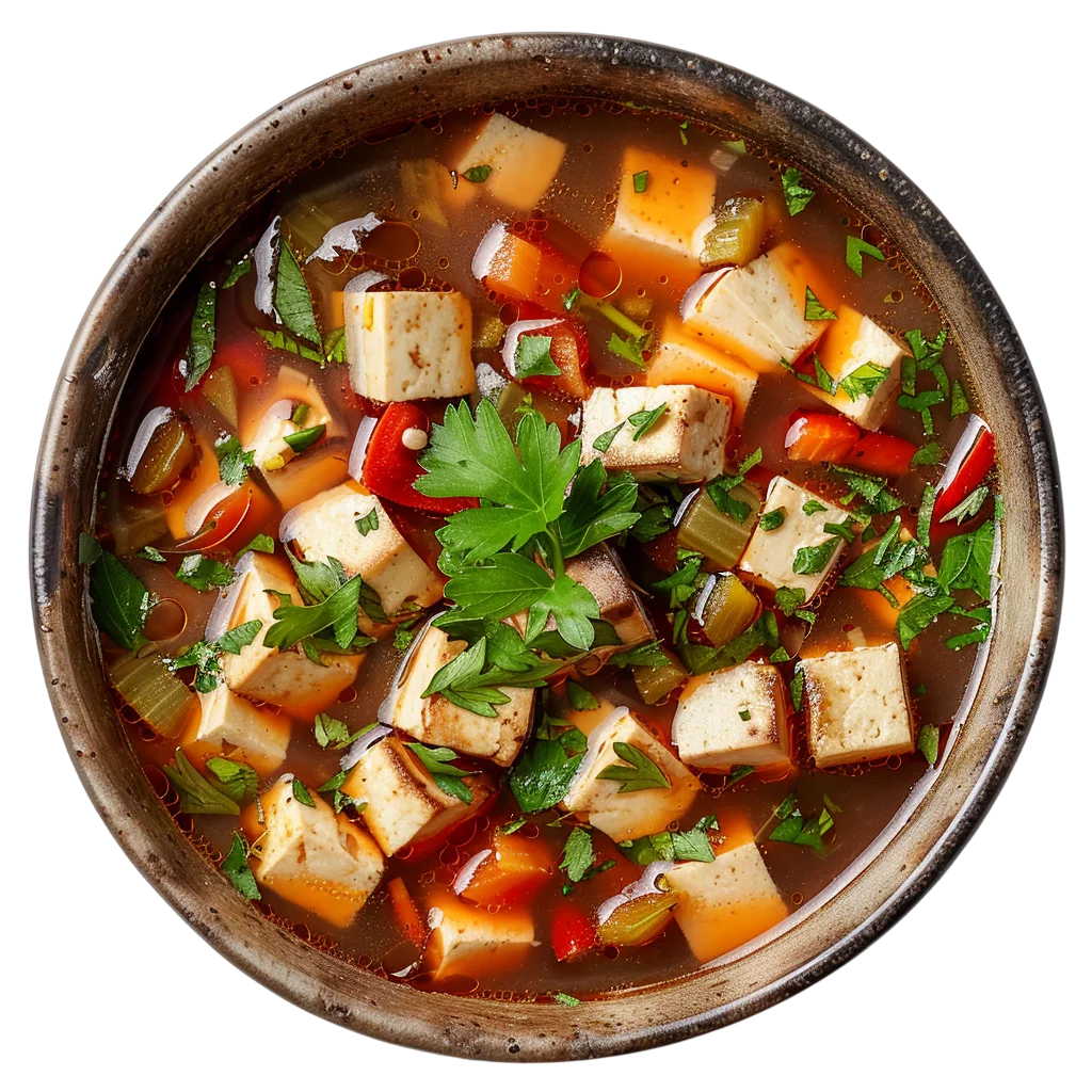 Spicy Tofu and Vegetable Soup Stew Bowl Free PNG