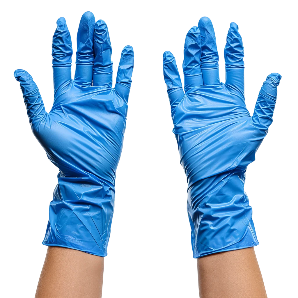 Pair of Hands Wearing Blue Disposable Gloves Free PNG