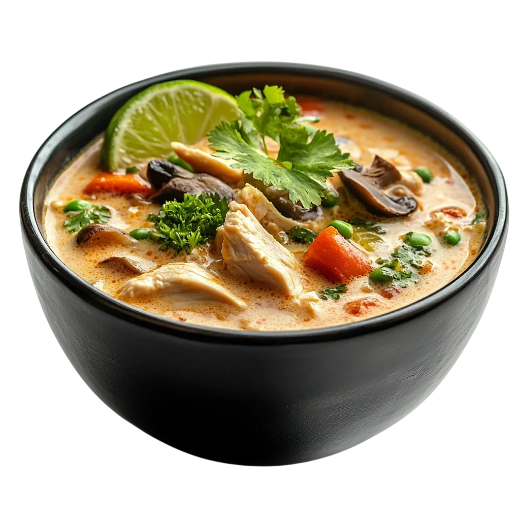 Thai Coconut Herb Soup Bowl with Lime Free PNG