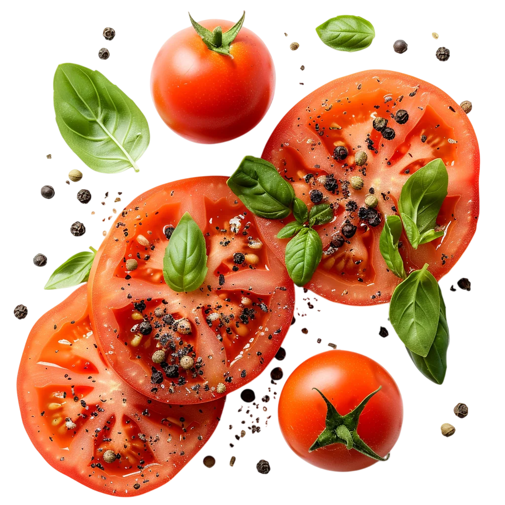 Fresh Sliced Red Tomatoes with Basil Free PNG
