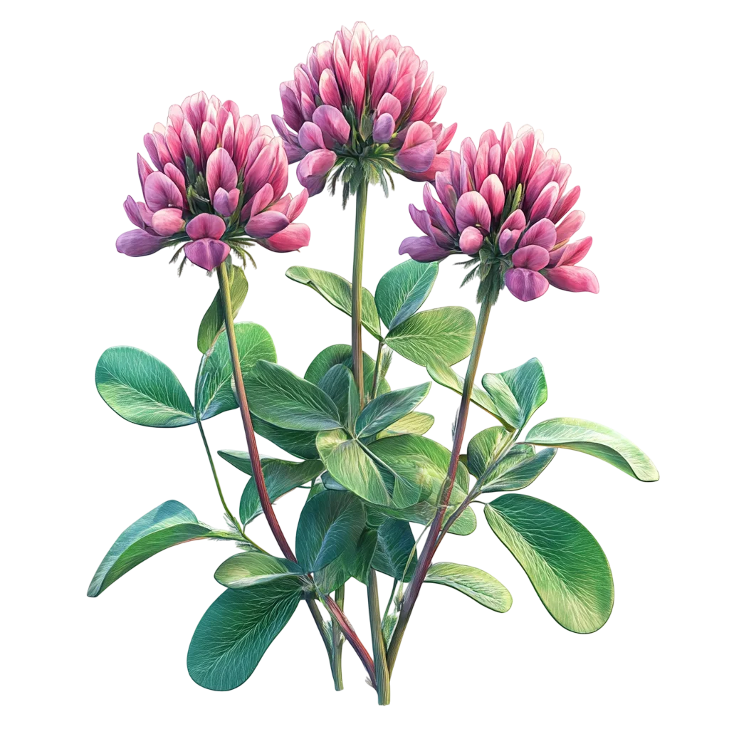 Blooming Pink Red Clover Wildflowers with Leaves Free PNG