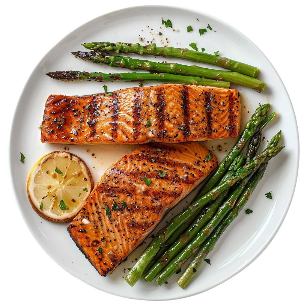 Grilled Salmon Fillets with Roasted Asparagus Free PNG