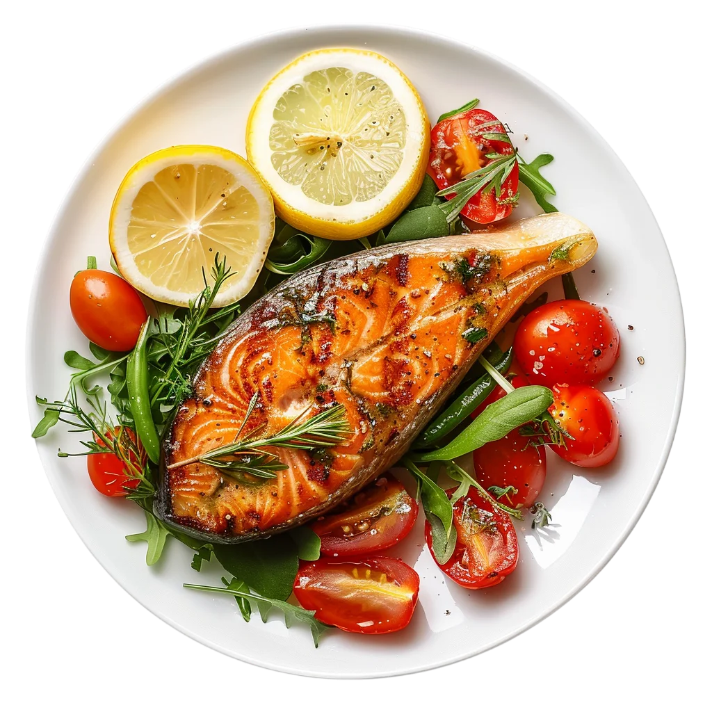 Grilled Salmon Steak Platter with Salad Free PNG