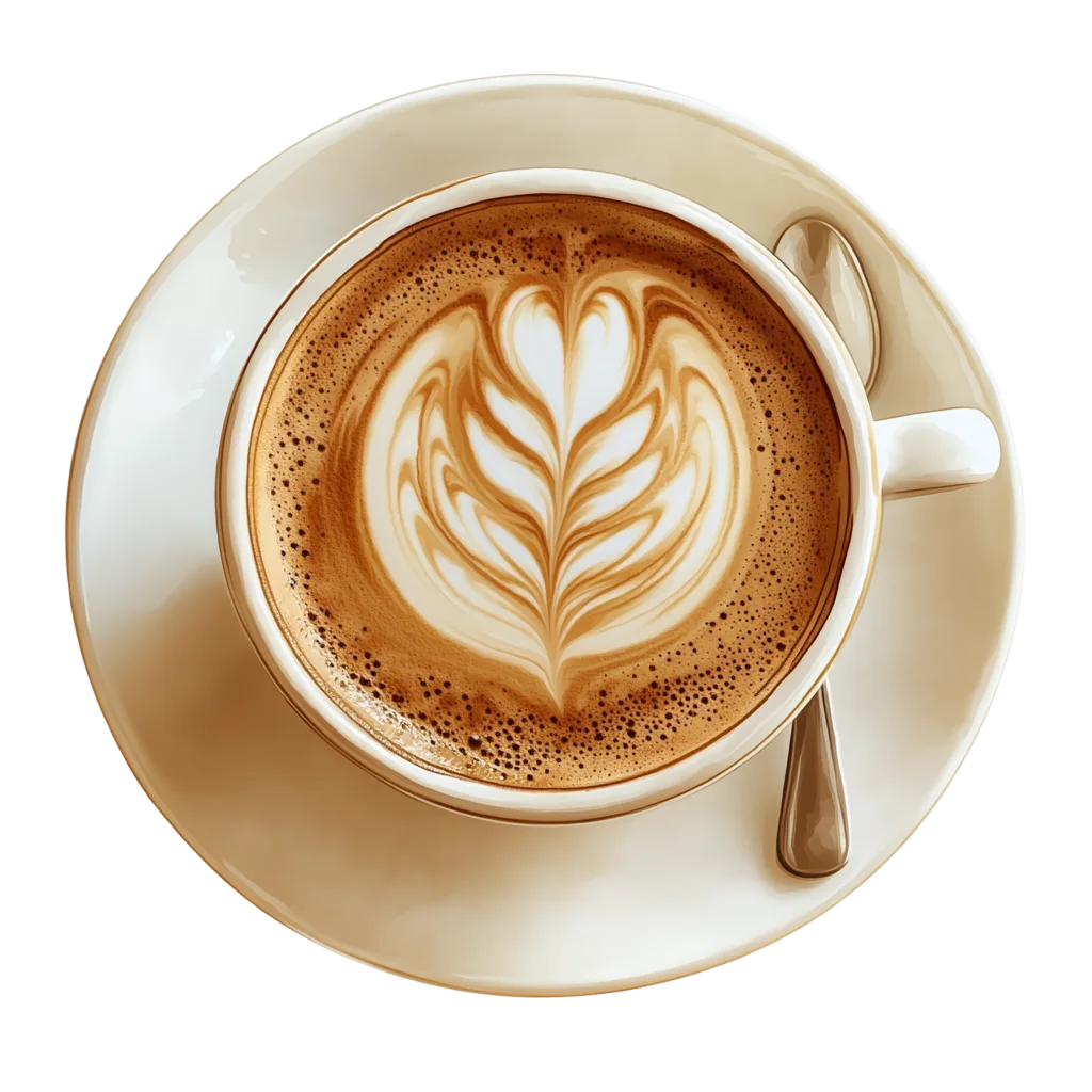 Cup of Hot Cappuccino with Barista Foam Art Free PNG