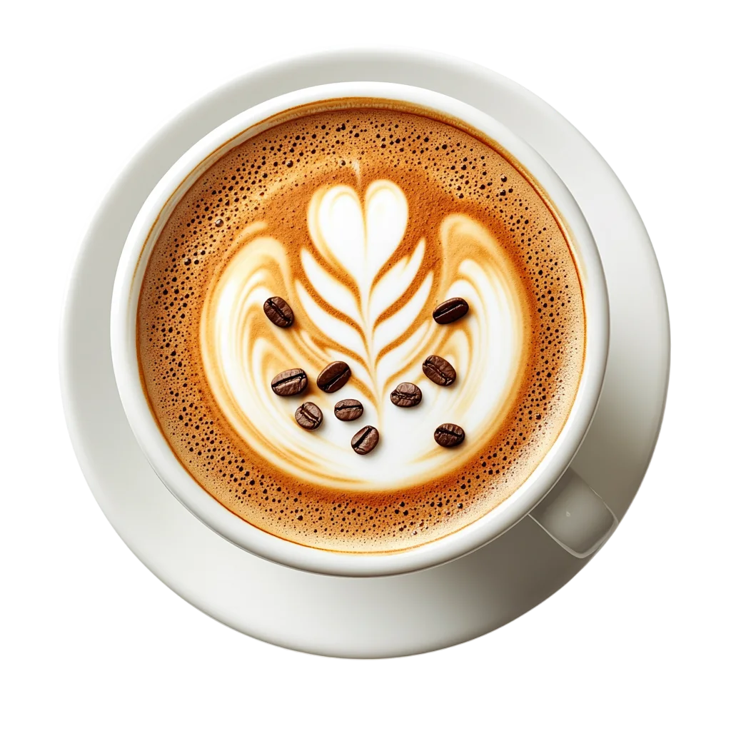 Top View Cup of Latte with Floral Foam Art Free PNG
