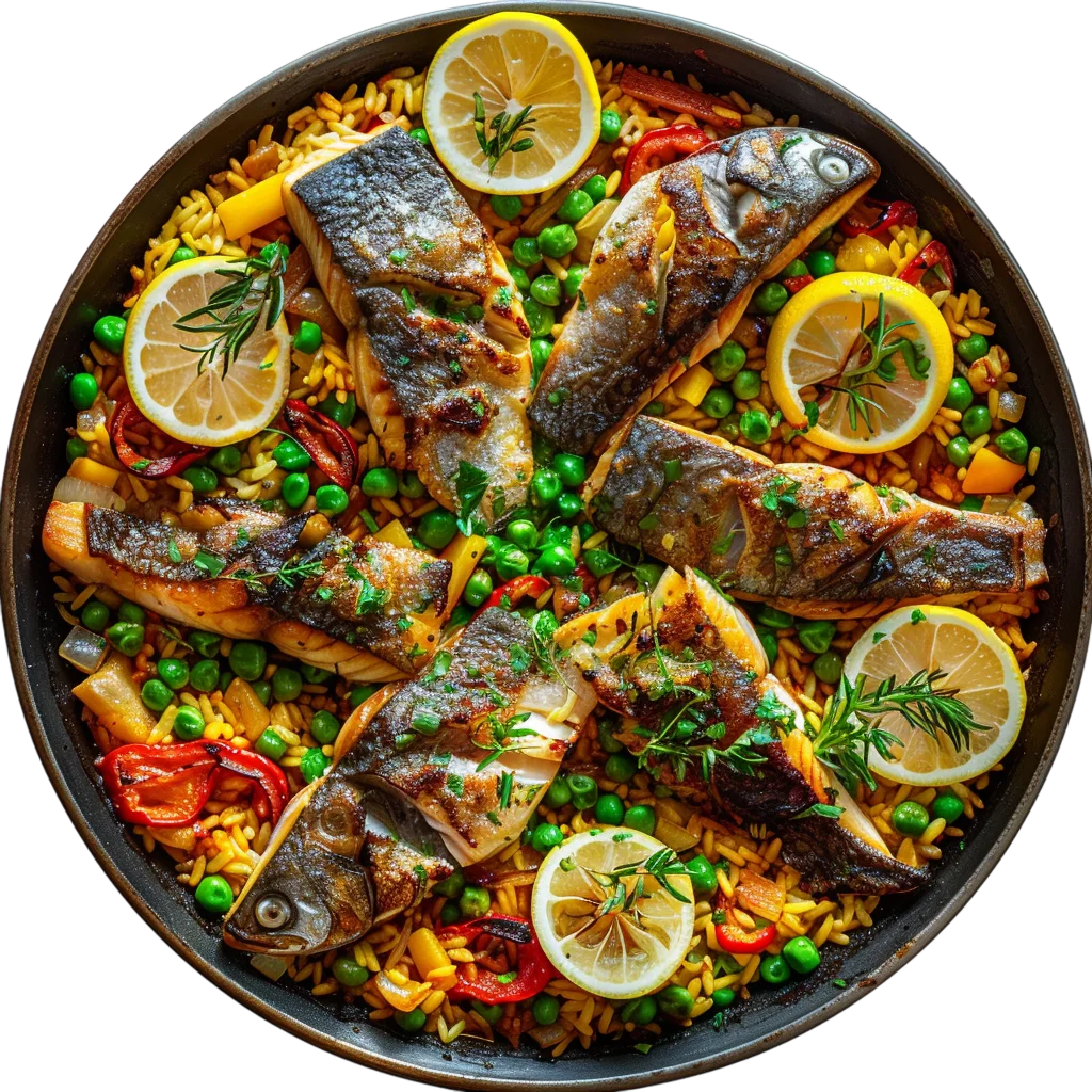Gourmet Seafood Skillet Paella with Fish Free PNG