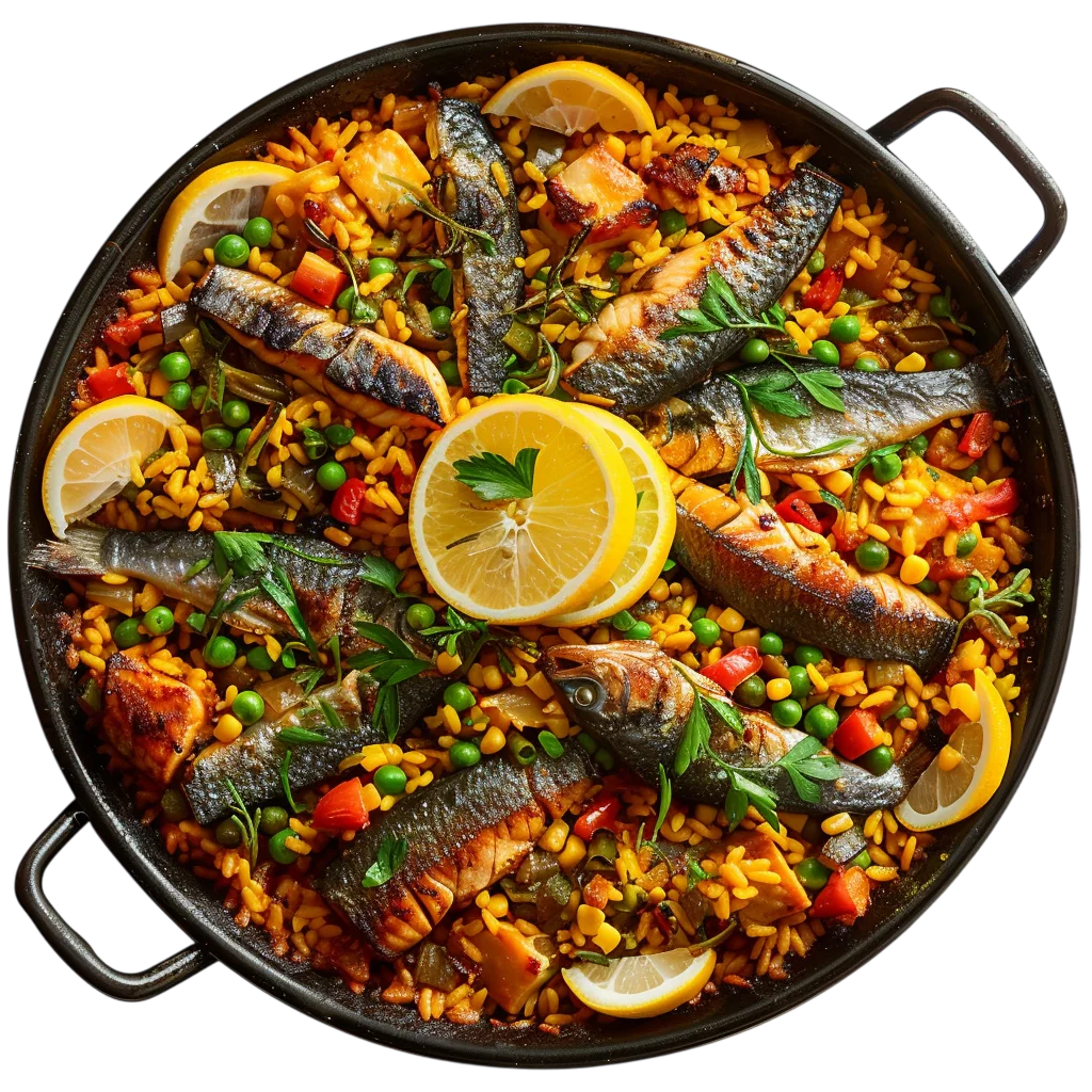 Spanish Seafood Paella Pan with Mussels Free PNG