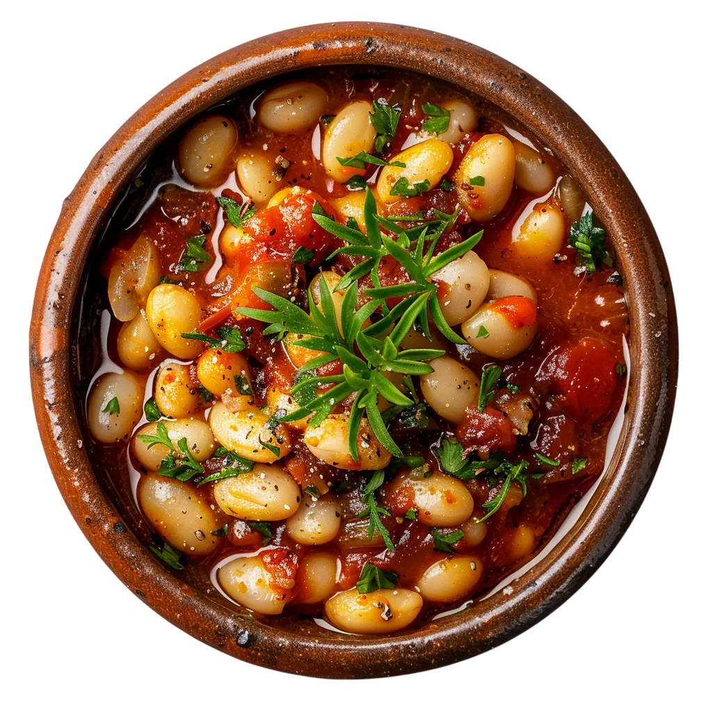 Savory White Bean Stew in Ceramic Bowl Free PNG