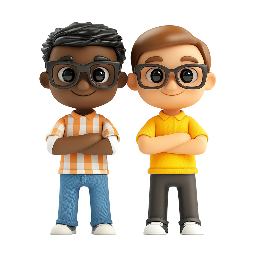 Cute 3D Cartoon Boys Standing Pair Cutout Free PNG