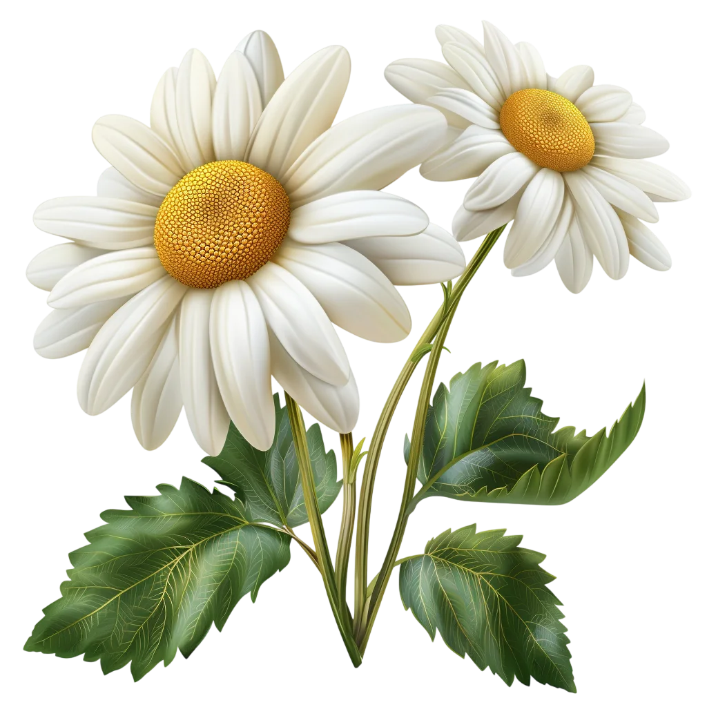 White Daisy Flower Blossoms with Green Foliage Free PNG