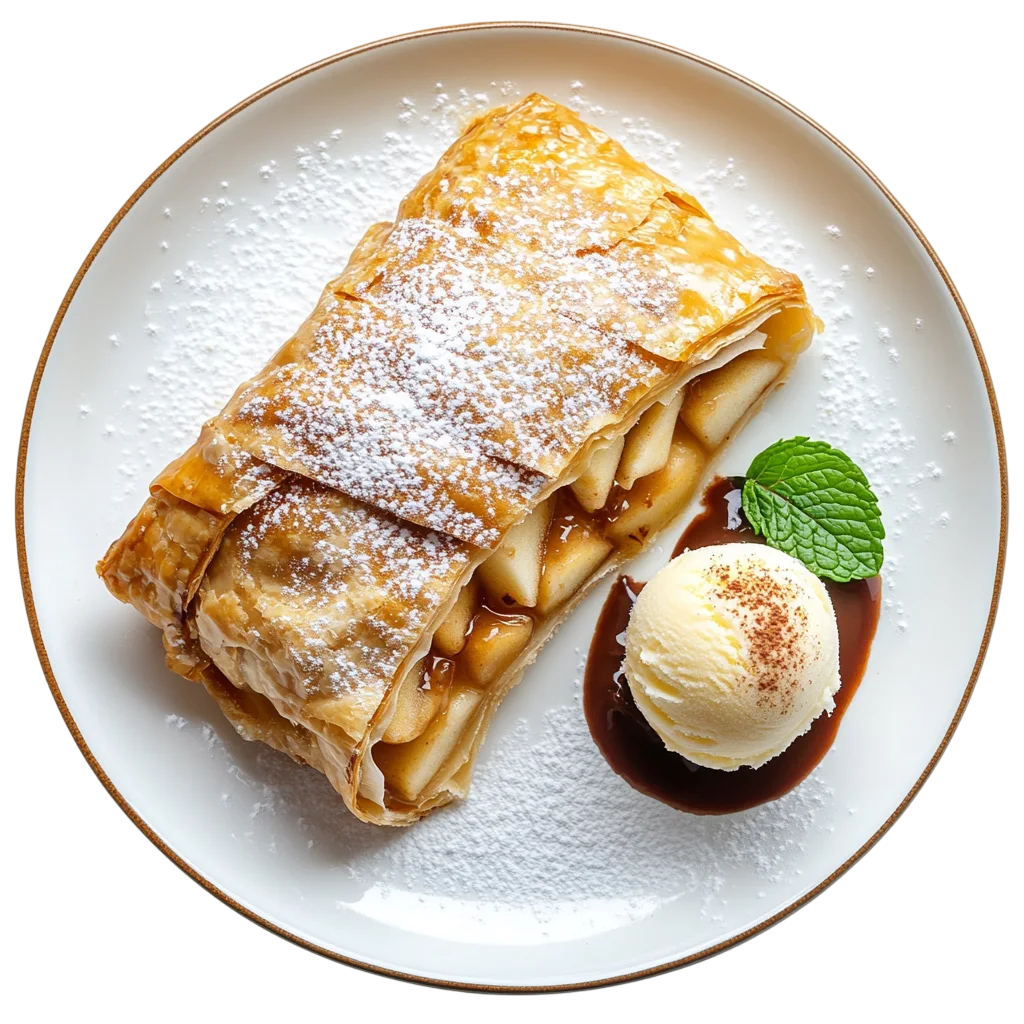Warm Apple Strudel Pastry on Plate Free PNG Dessert