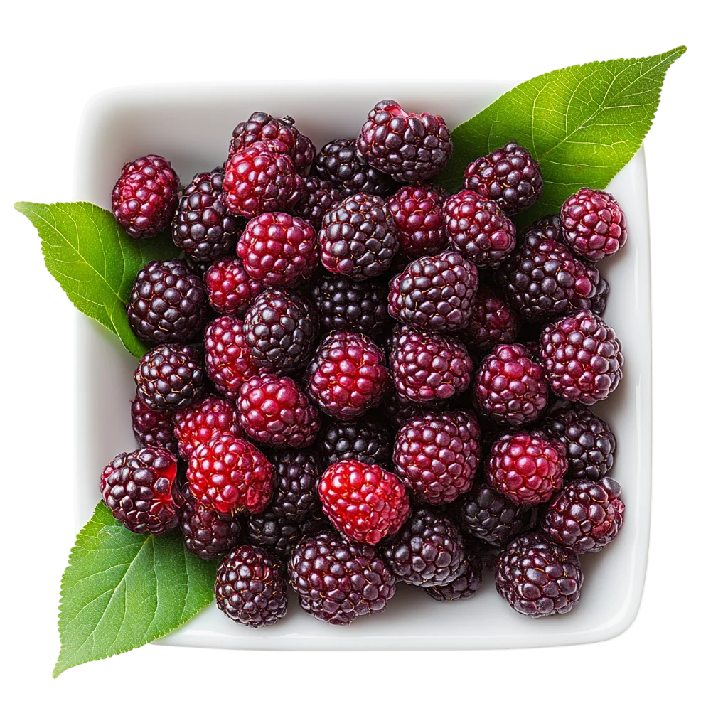 Fresh Ripe Blackberries Bowl with Leaves Free PNG