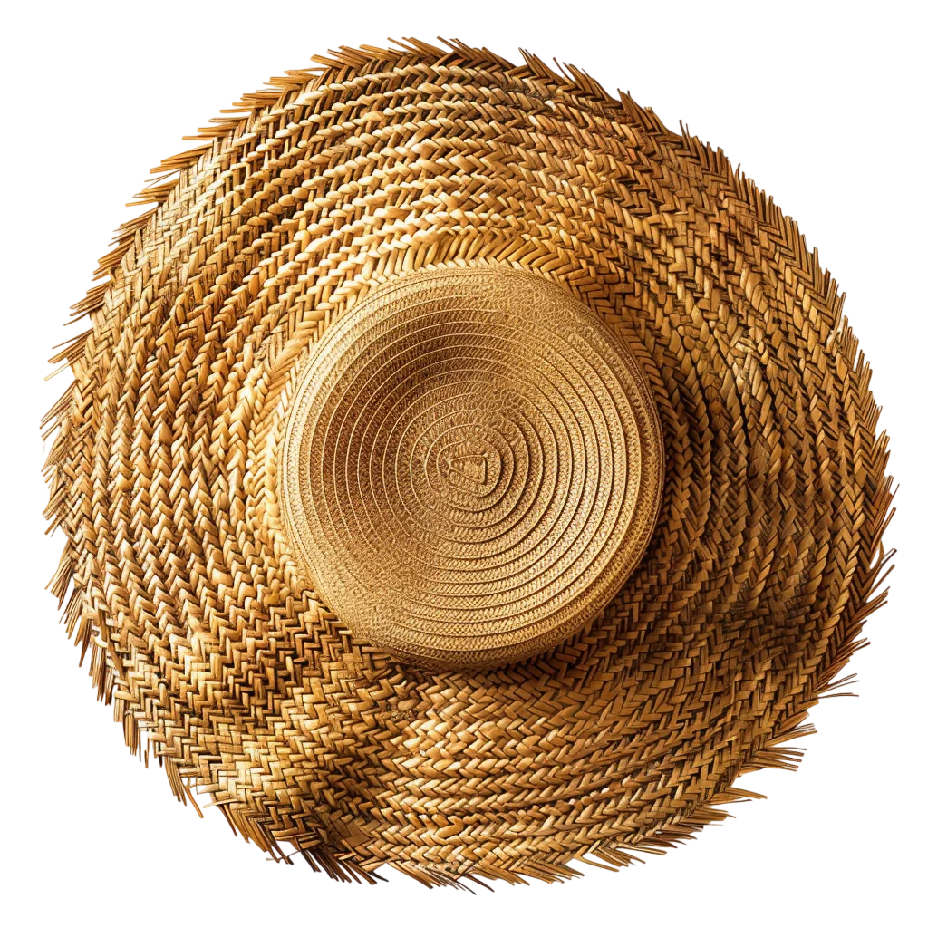 Frayed Brim Straw Beach Sun Hat Free PNG Top View