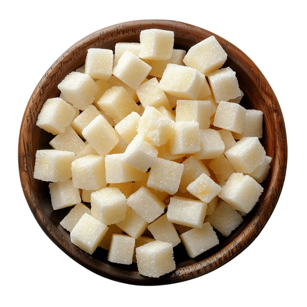 Diced Tofu Cubes in Wooden Bowl Free PNG Food Cutout