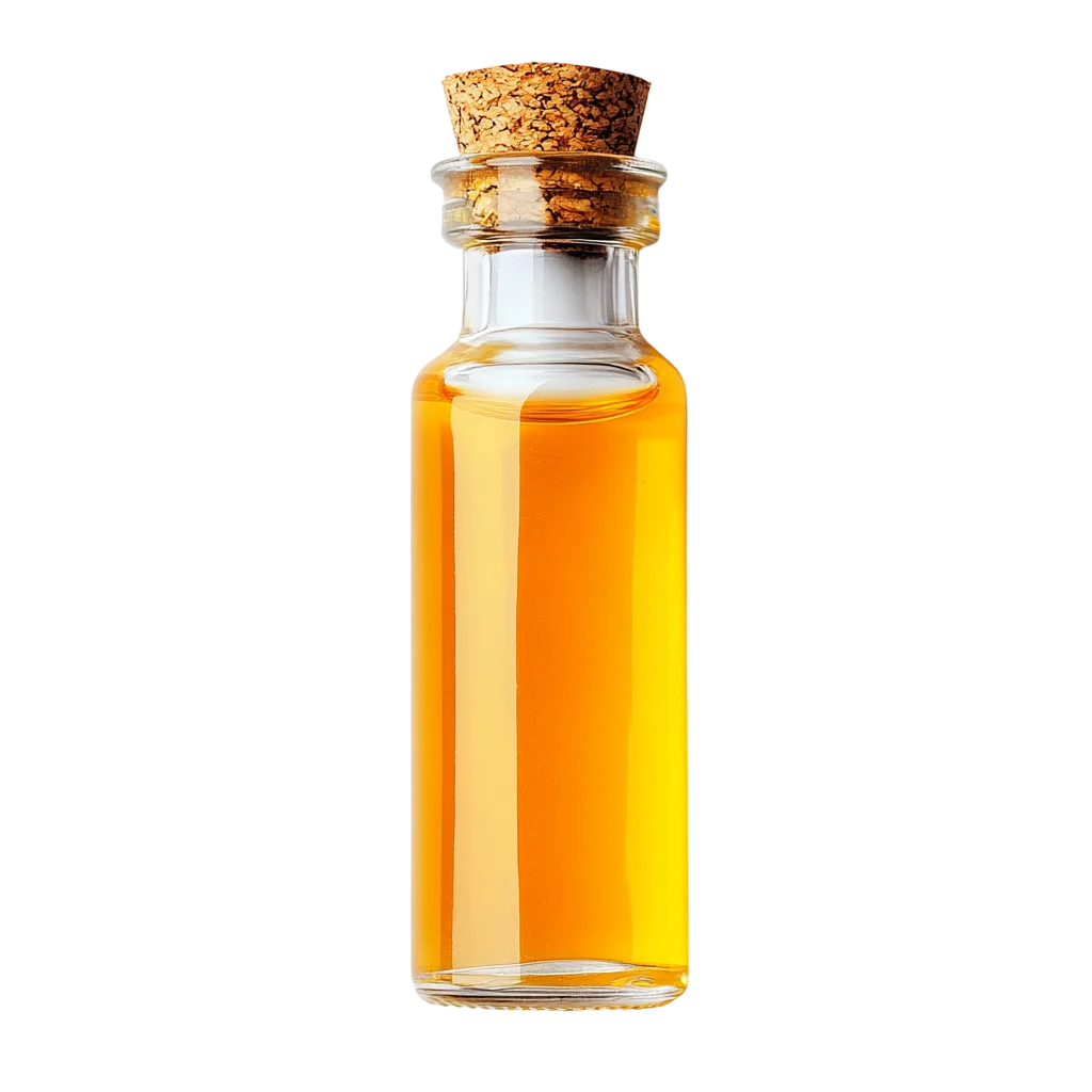Clear Glass Bottle with Yellow Oil Free PNG Cutout