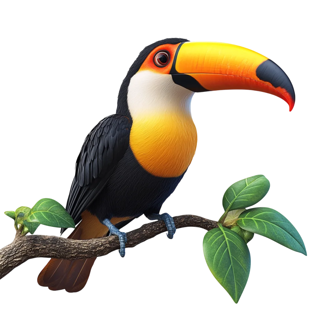 Colorful Toucan Bird Perched on Branch Free PNG